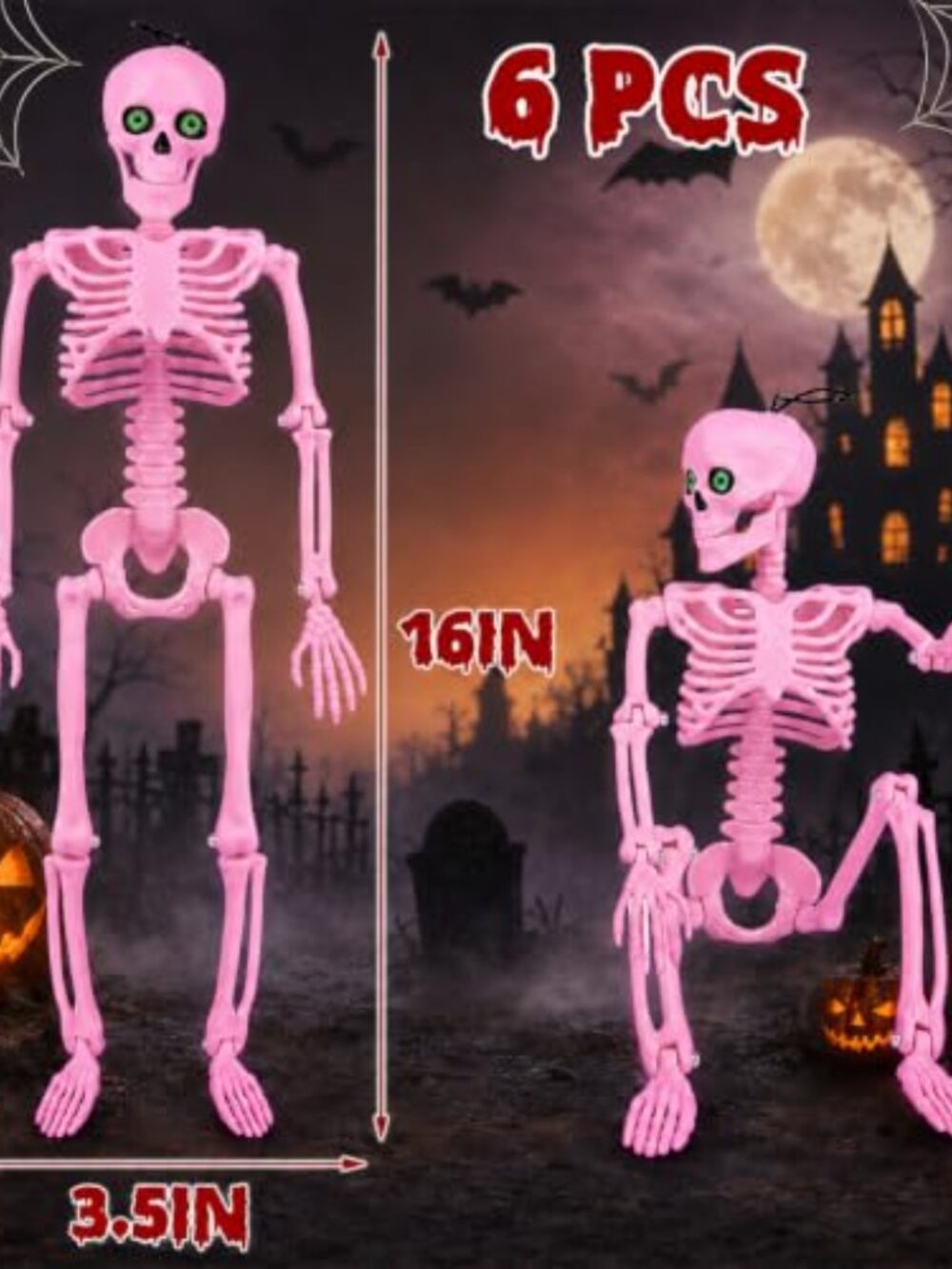 6 Pack 16" Halloween Pink Skeleton Decoration - Picture 4 of 6
